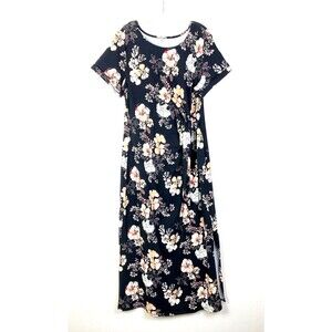 Maurices 24/7 Women's Knot Front Maxi Dress Size XL Black Floral Side Vent